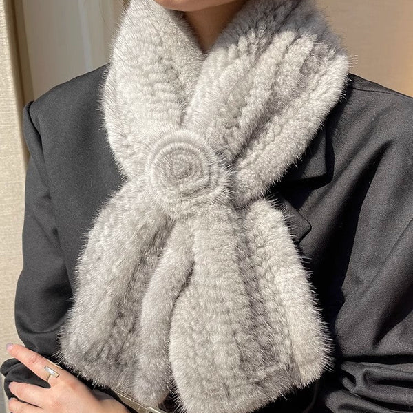 Mink fur flower fur scarf women's winter double-sided woven fur neck