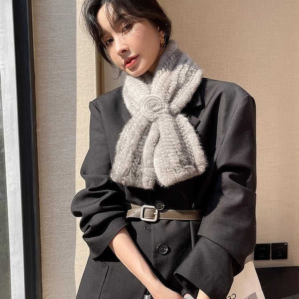 Mink fur flower fur scarf women's winter double-sided woven fur neck