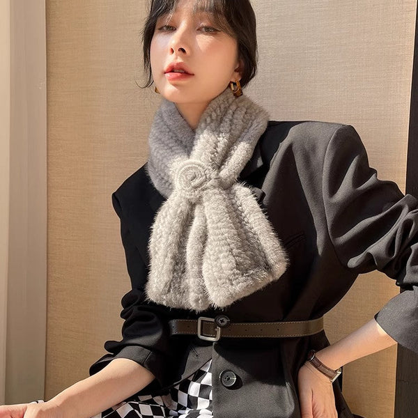 Mink fur flower fur scarf women's winter double-sided woven fur neck