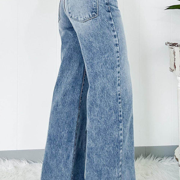 Dusk Blue Central Seamed Wide Leg High Waist Jeans