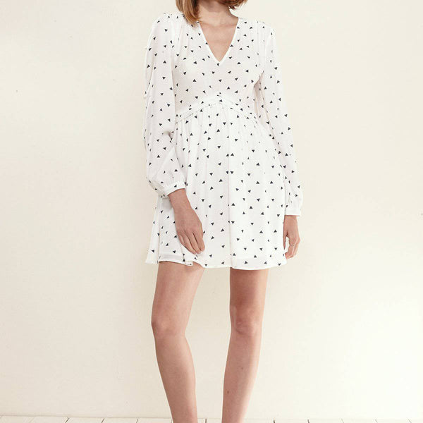 Women's Triangle Print Long Sleeve Dress in White Triangle