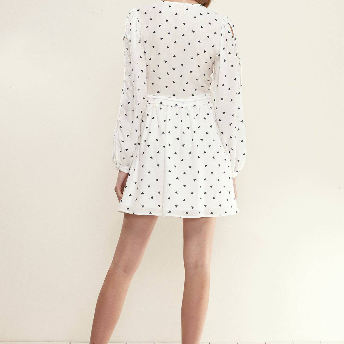 Women's Triangle Print Long Sleeve Dress in White Triangle