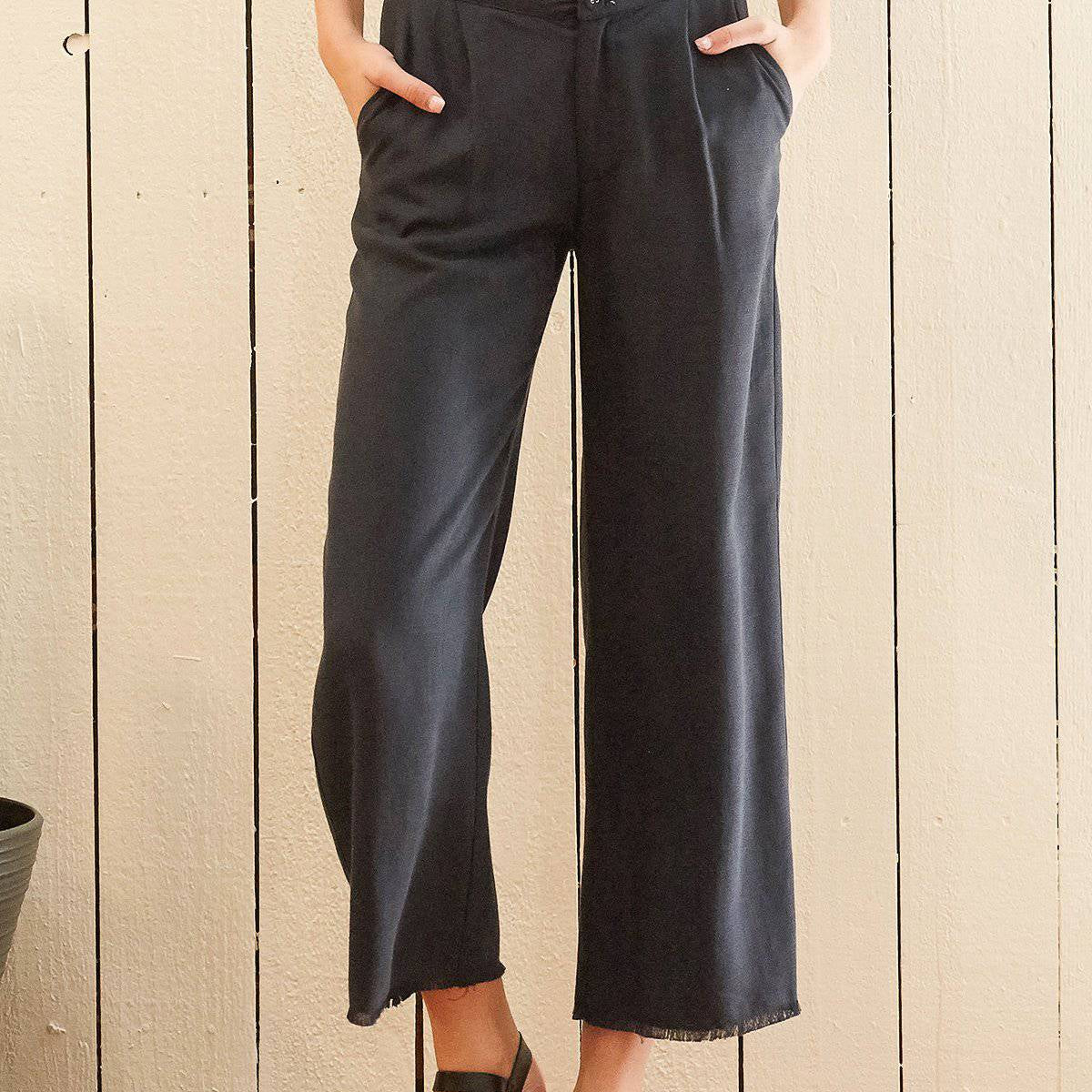 Women's Fringe Hem Cropped Pants in Navy