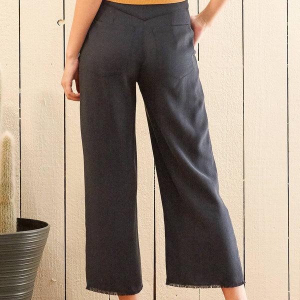 Women's Fringe Hem Cropped Pants in Navy