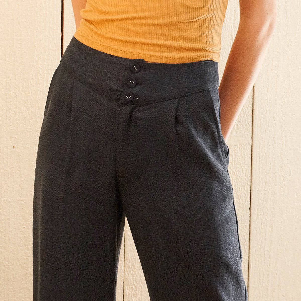 Women's Fringe Hem Cropped Pants in Navy