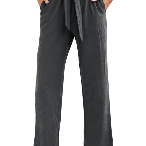 Black Elastic Waist Drawstring Wide Leg Pants