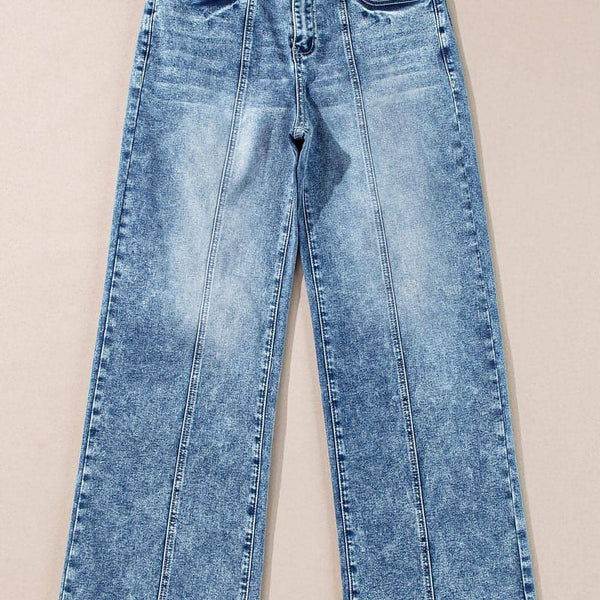 Dusk Blue Central Seamed Wide Leg High Waist Jeans
