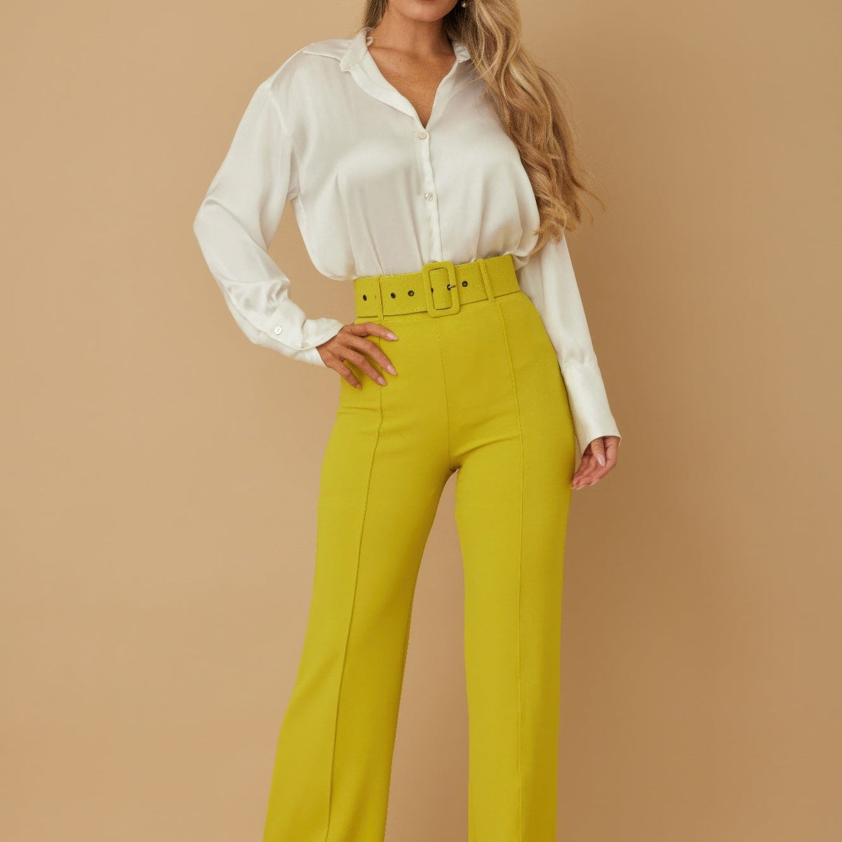 High Waist Pants With Buckle Belt