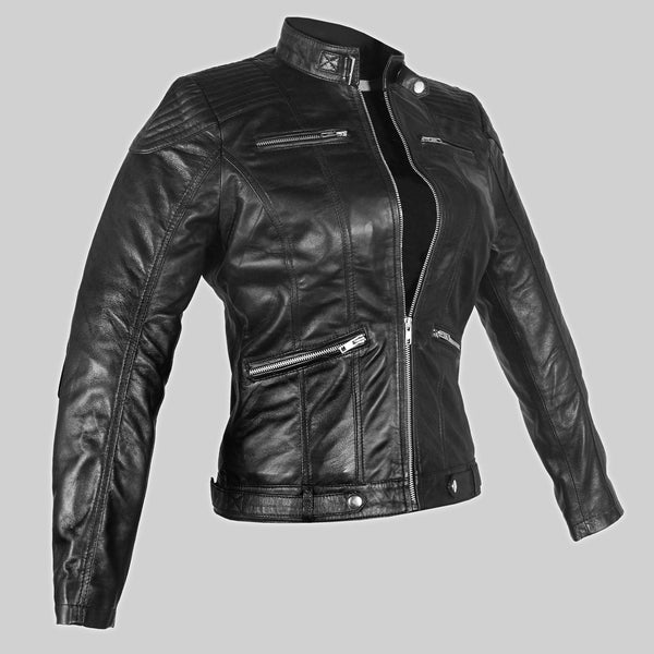 Classic Sheepskin Leather Jacket in Black for Women