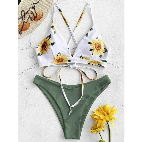 Sunflower Printed Bikini Set Sexy Swimwear Women 2025 Mujer Push Up