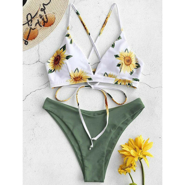 Sunflower Printed Bikini Set Sexy Swimwear Women 2025 Mujer Push Up