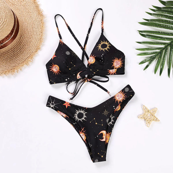 Sunflower Printed Bikini Set Sexy Swimwear Women 2025 Mujer Push Up