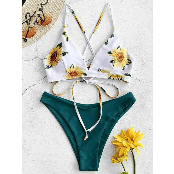 Sunflower Printed Bikini Set Sexy Swimwear Women 2025 Mujer Push Up