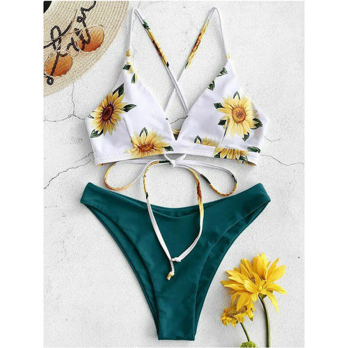 Sunflower Printed Bikini Set Sexy Swimwear Women 2025 Mujer Push Up