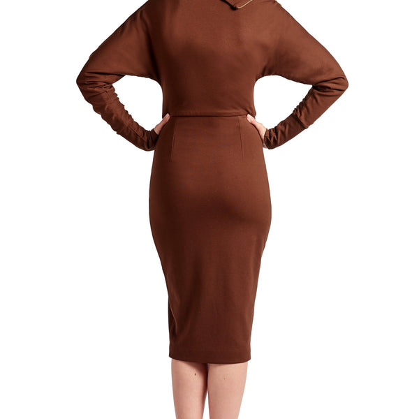 Josefa Asymmetric Dress -  Long sleeve convertible midi dress with