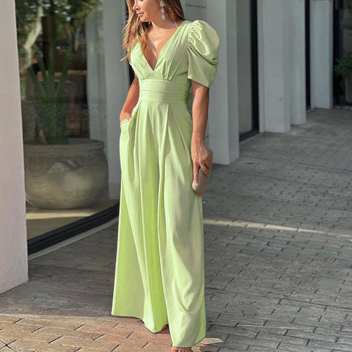 Women Clothing Short Sleeve Elegant Wide Legs Jumpsuit