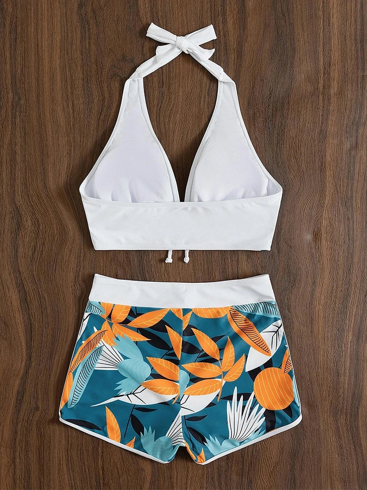 Halter Bikini Set Short Swimsuit Women High Waist Swimwear Female