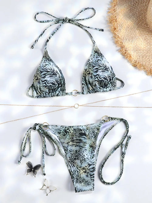 Sexy Triangle Chains Bikini Sets Micro Thongs Swimsuit Women Bathing