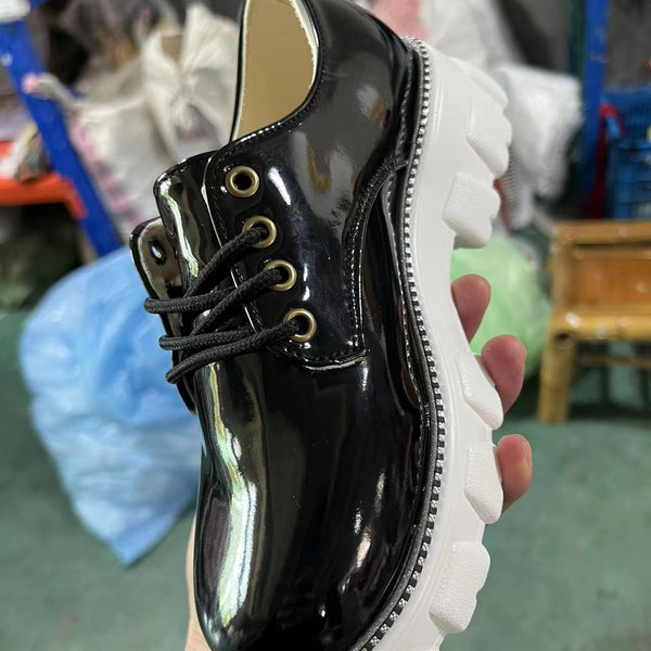 Thick Heel Increased Flat Platform Oxford Women Shoes Black/Red/Pink
