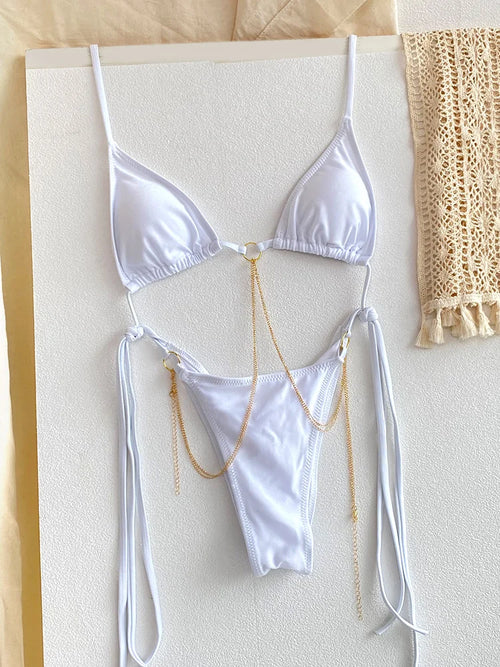 Sexy Triangle Chains Bikini Sets Micro Thongs Swimsuit Women Bathing