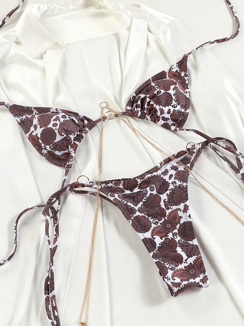 Sexy Triangle Chains Bikini Sets Micro Thongs Swimsuit Women Bathing