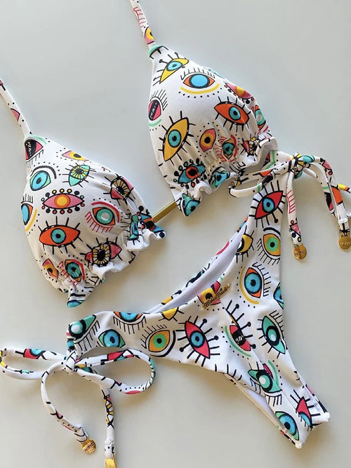 2022 Bikini Set Women Swimwear Push Up Swimsuit Bottom Print Brazilian
