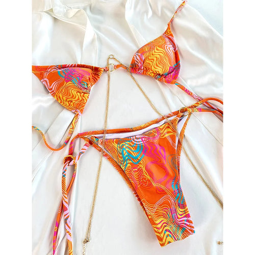 Sexy Triangle Chains Bikini Sets Micro Thongs Swimsuit Women Bathing