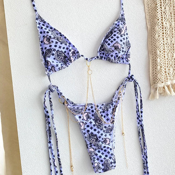 Sexy Triangle Chains Bikini Sets Micro Thongs Swimsuit Women Bathing