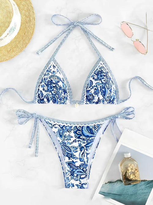 2024 Halter String Triangle Two Piece Bikini Women Swimwear Female