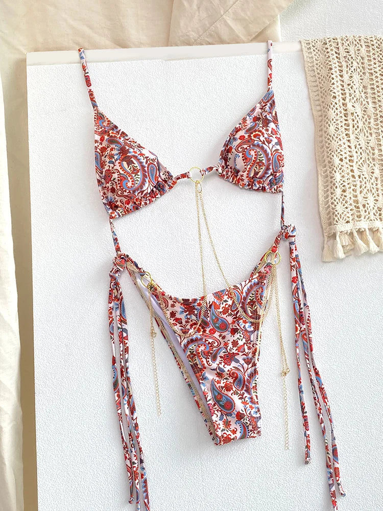 Sexy Triangle Chains Bikini Sets Micro Thongs Swimsuit Women Bathing