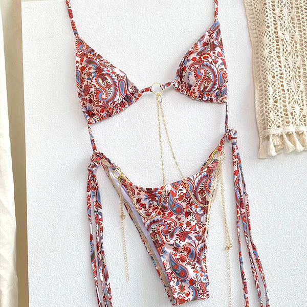 Sexy Triangle Chains Bikini Sets Micro Thongs Swimsuit Women Bathing