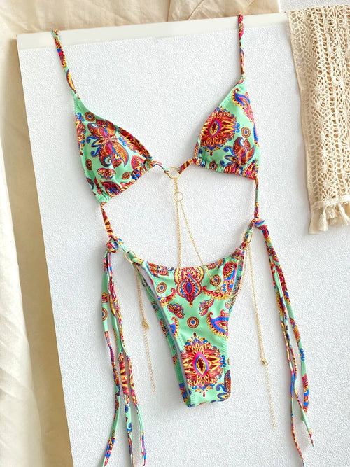 Sexy Triangle Chains Bikini Sets Micro Thongs Swimsuit Women Bathing