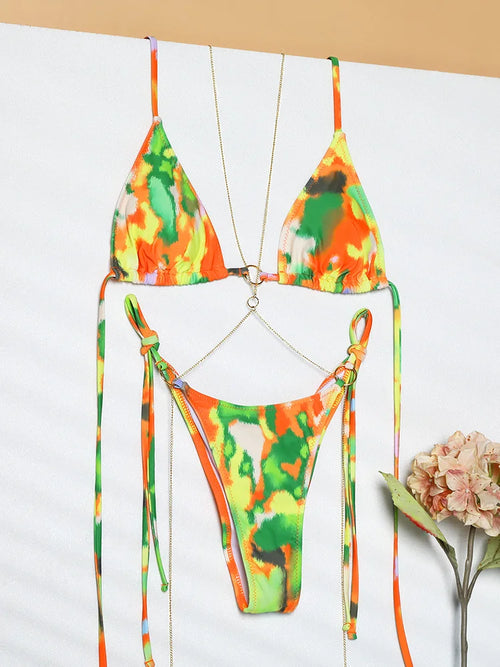Sexy Triangle Chains Bikini Sets Micro Thongs Swimsuit Women Bathing