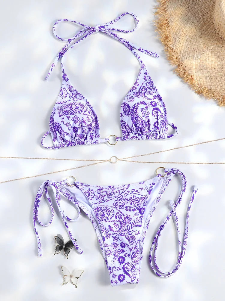 Sexy Triangle Chains Bikini Sets Micro Thongs Swimsuit Women Bathing