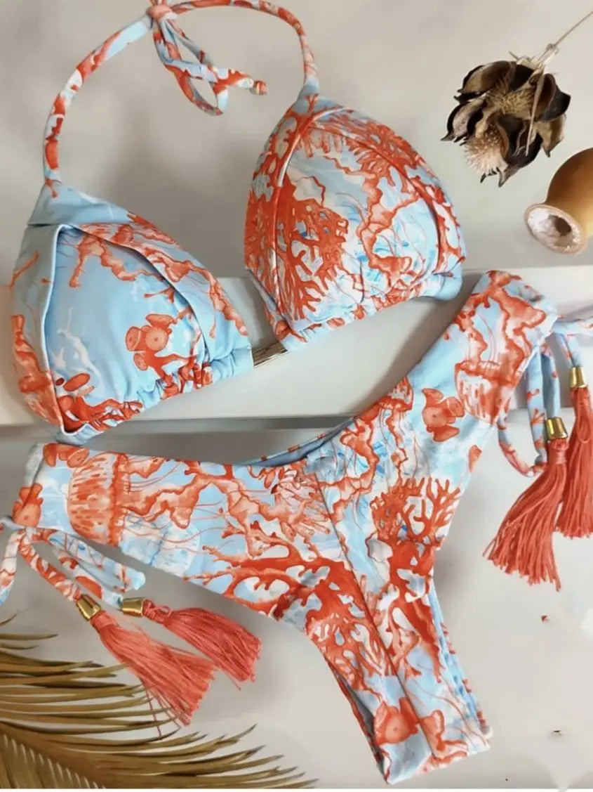 2022 Bikini Set Women Swimwear Push Up Swimsuit Bottom Print Brazilian