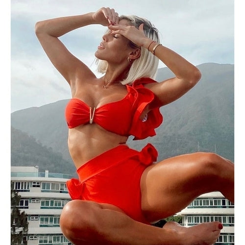 Bathing Suit Beachwear Biquini | Swimwear Female Floral Ruffle -