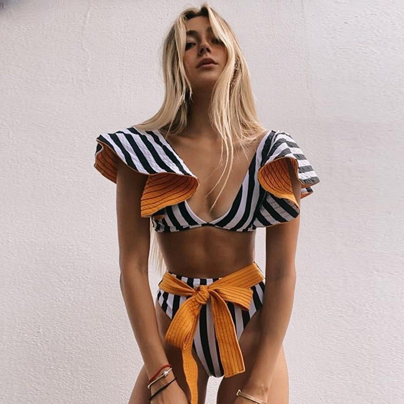 Bathing Suit Beachwear Biquini | Swimwear Female Floral Ruffle -