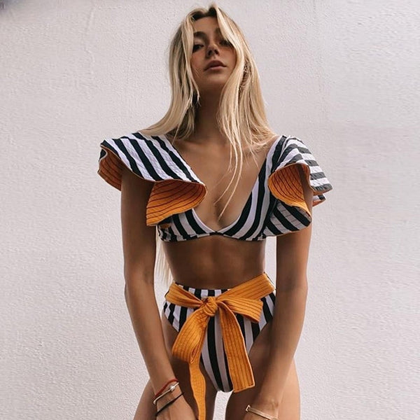 Bathing Suit Beachwear Biquini | Swimwear Female Floral Ruffle -