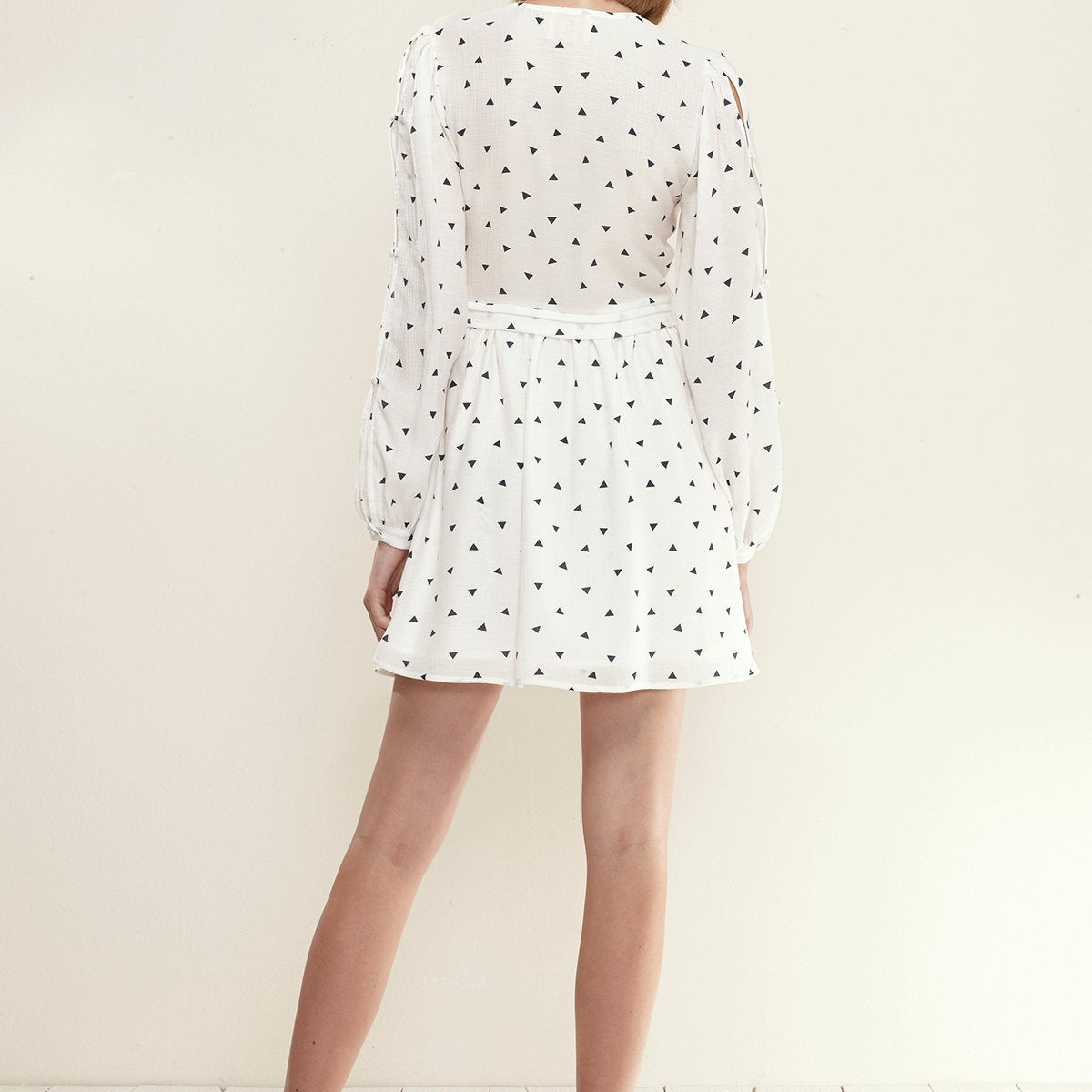 Women's Triangle Print Long Sleeve Dress in White Triangle