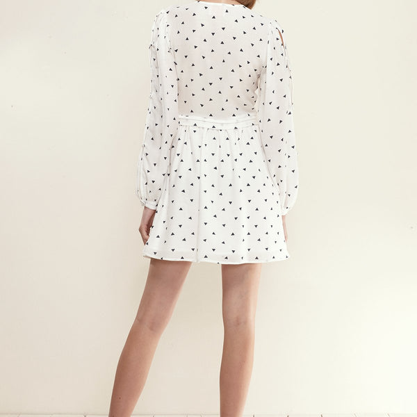 Women's Triangle Print Long Sleeve Dress in White Triangle