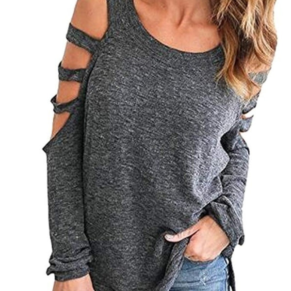 Womens Open Shoulder Long Sleeve Casual Top