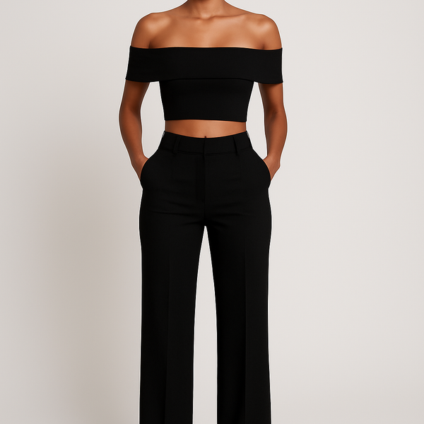 FlexiChic™ – Wide Leg Pants & Crop Top Two-Piece Set
