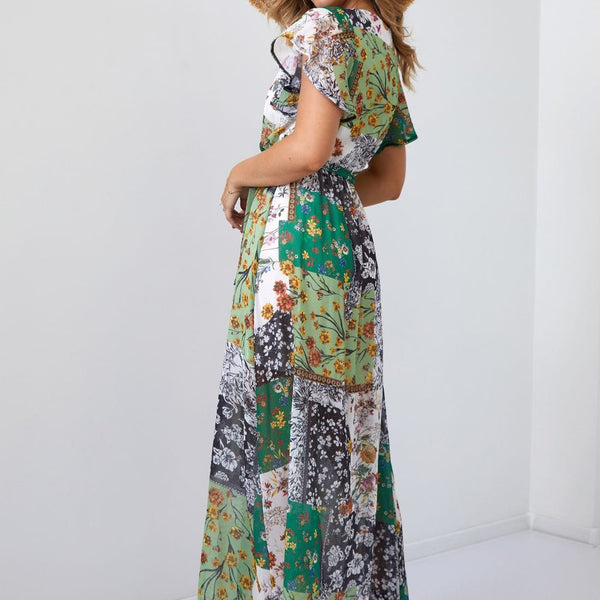 Maxi wrap dress with a belt, green FG646