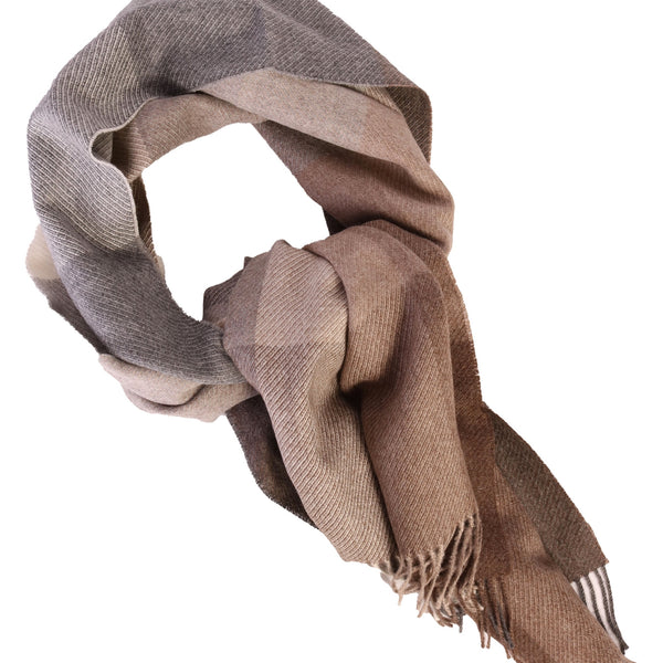 Alpaca wool beige-grey checked big scarf